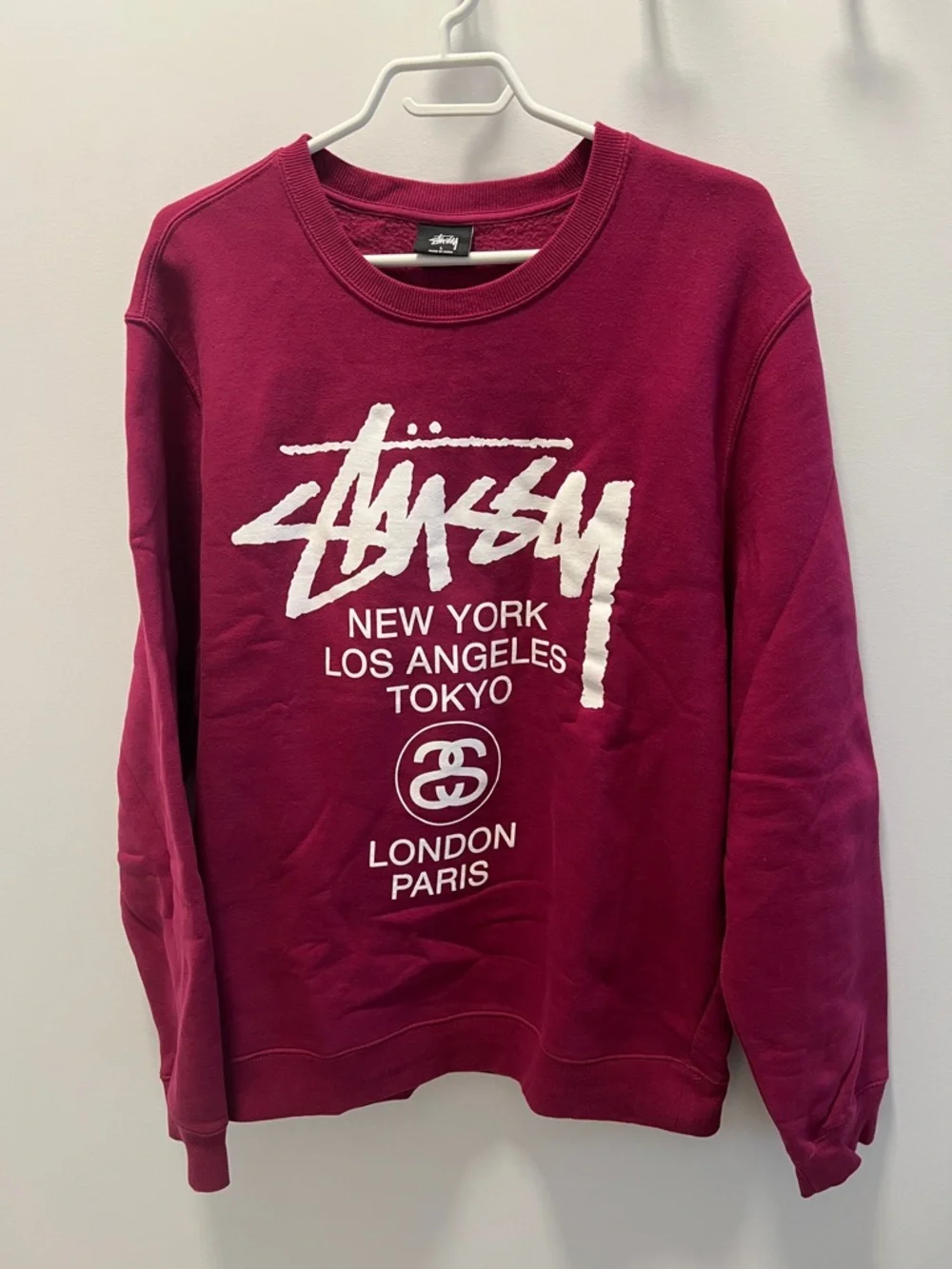 Stussy Men's Crewneck Sweatshirt - Burgundy with White Logo - Picture 4 of 5